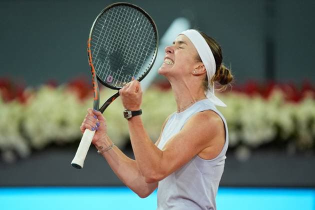April 27, 2025, Madrid, Madrid, Spain: Elina Svitolina of Ukraine celebrates the victory against Elena Rybakina of Kazakhstan during the Mutua Madrid Open 2025, ATP, Tennis Herren Masters 1000 and WTA, Tennis Damen 1000, tennis tournament celebrated at Caja Magica on April 27, 2025 in Madrid, Spain. Madrid Spain - ZUMAa181 20250427_zaa_a181_457 Copyright: xDennisxAgyemanx