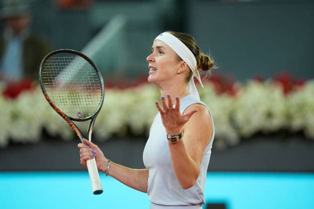April 27, 2025, Madrid, Madrid, Spain: Elina Svitolina of Ukraine celebrates the victory against Elena Rybakina of Kazakhstan during the Mutua Madrid Open 2025, ATP, Tennis Herren Masters 1000 and WTA, Tennis Damen 1000, tennis tournament celebrated at Caja Magica on April 27, 2025 in Madrid, Spain. Madrid Spain - ZUMAOpen 20250427_zaa_a181_385 Copyright: xDennisxAgyemanx