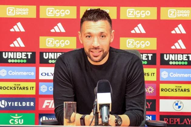 AMSTERDAM, 27-4-2025 ,Stadion de Arena, Dutch Eredivisie football , season 2024 2025 , Ajax - Sparta, Ajax trainer Francesco Farioli, press conference, PK, Pressekonferenz Ajax - Sparta  x28971324x Copyright: