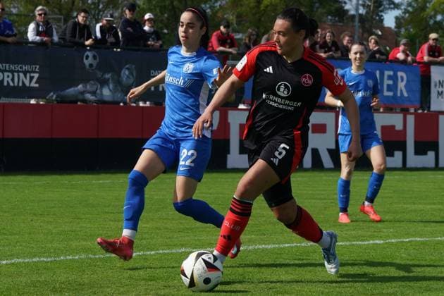 27 04 2025 Soccer season 2024 2025 2 Women Soccer Bundesliga 23 Matchday 1 FC Nürnberg FCN Club Clubfrauen SV Meppen Sportfoto Zink ChPr xdcxcpx 27 04 2025 Soccer season 2024 2025 2 Women Soccer Bundesliga 23 Matchday 1 FC Nürnberg FCN Club Clubfrauen SV Meppen Sportfoto Zink ChPr xdcxcpx Virag Nagy 22, SV Meppen , Clara Fröhlich 5, 1 FC Nürnberg FCN