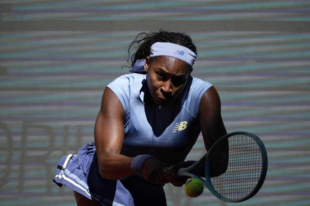 April 28, 2025, Madrid, Madrid, Spain: COCO GAUFF of USA against BELINDA BENCIC of Swiss during the Women s Round of 16 match on Day Seven of the Mutua Madrid Open at La Caja Magica. Gauff wins 6-4, 6-2. Madrid Spain - ZUMAd308 20250428_zsp_d308_011 Copyright: xJuanxCarlosxLucasx