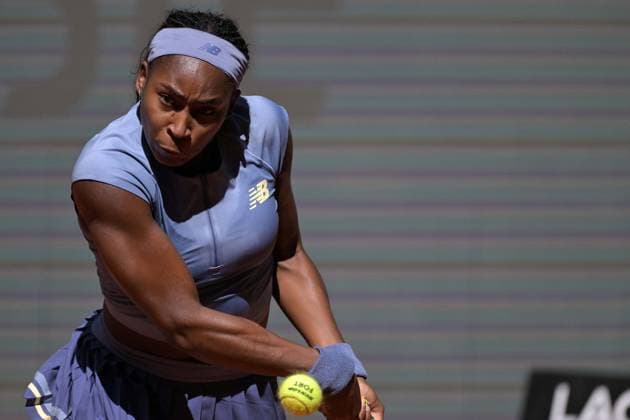 April 28, 2025, Madrid, Madrid, Spain: COCO GAUFF of USA against BELINDA BENCIC of Swiss during the Women s Round of 16 match on Day Seven of the Mutua Madrid Open at La Caja Magica. Gauff wins 6-4, 6-2. Madrid Spain - ZUMAd308 20250428_zsp_d308_015 Copyright: xJuanxCarlosxLucasx