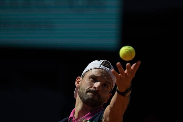 April 28, 2025, Madrid, Madrid, Spain: GRIGOR DIMITROV of Bulgaria against JACOB FEARNLEY of Great Britain during the Round of 32 match on Day Seven of the Mutua Madrid Open at La Caja Magica. Madrid Spain - ZUMAd308 20250428_zsp_d308_022 Copyright: xJuanxCarlosxLucasx