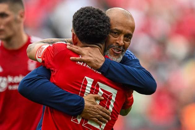 Nottingham Forest v Manchester City Emirates FA Cup Nottingham Forest manager Nuno Espirito Santo and Morgan Gibbs-White during the Emirates FA Cup Semi-final match at Wembley Stadium, London UK Newspapers OUT Copyright: xKarlxVallantinex FIL-21754-0134