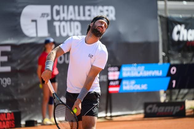 TENNIS - ATP, Tennis Herren DANUBE Upper Austria Open MAUTHAUSEN,AUSTRIA,29.APR.25 - TENNIS - ATP Challenger Tour, DANUBE Upper Austria Open. Image shows Nikoloz Basilashvili (GEO).  GEPAxpictures xChristianxMoser