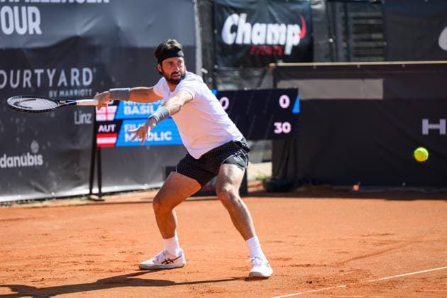 TENNIS - ATP, Tennis Herren DANUBE Upper Austria Open MAUTHAUSEN,AUSTRIA,29.APR.25 - TENNIS - ATP Challenger Tour, DANUBE Upper Austria Open. Image shows Nikoloz Basilashvili (GEO).  GEPAxpictures xChristianxMoser