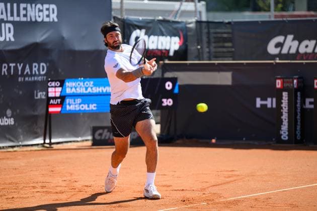 TENNIS - ATP, Tennis Herren DANUBE Upper Austria Open MAUTHAUSEN,AUSTRIA,29.APR.25 - TENNIS - ATP Challenger Tour, DANUBE Upper Austria Open. Image shows Nikoloz Basilashvili (GEO).  GEPAxpictures xChristianxMoser