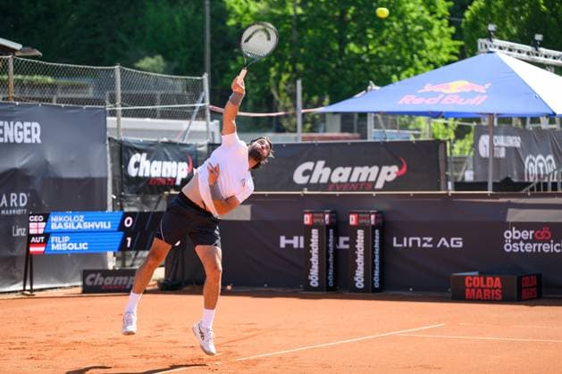 TENNIS - ATP, Tennis Herren DANUBE Upper Austria Open MAUTHAUSEN,AUSTRIA,29.APR.25 - TENNIS - ATP Challenger Tour, DANUBE Upper Austria Open. Image shows Nikoloz Basilashvili (GEO).  GEPAxpictures xChristianxMoser