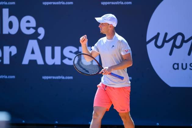 TENNIS - ATP, Tennis Herren DANUBE Upper Austria Open MAUTHAUSEN,AUSTRIA,29.APR.25 - TENNIS - ATP Challenger Tour, DANUBE Upper Austria Open. Image shows the rejoicing of Filip Misolic (AUT).  GEPAxpictures xChristianxMoser
