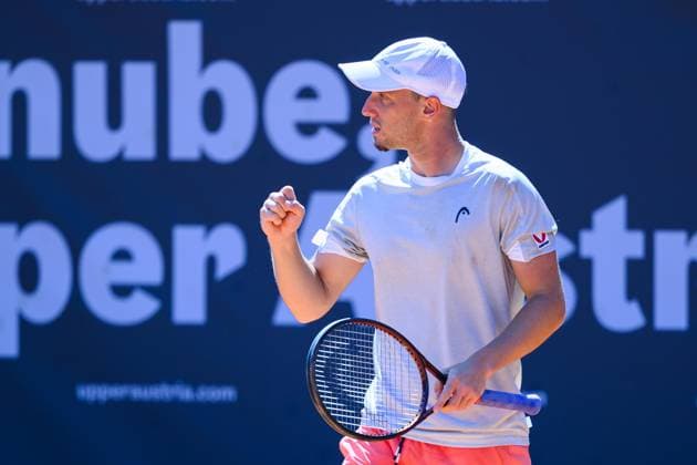TENNIS - ATP, Tennis Herren DANUBE Upper Austria Open MAUTHAUSEN,AUSTRIA,29.APR.25 - TENNIS - ATP Challenger Tour, DANUBE Upper Austria Open. Image shows the rejoicing of Filip Misolic (AUT).  GEPAxpictures xChristianxMoser