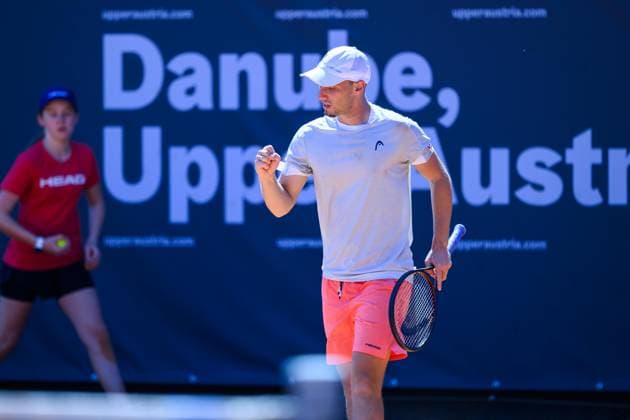 TENNIS - ATP, Tennis Herren DANUBE Upper Austria Open MAUTHAUSEN,AUSTRIA,29.APR.25 - TENNIS - ATP Challenger Tour, DANUBE Upper Austria Open. Image shows the rejoicing of Filip Misolic (AUT).  GEPAxpictures xChristianxMoser