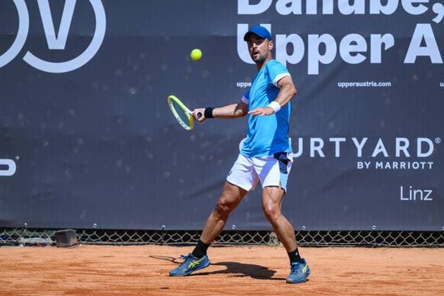 TENNIS - ATP, Tennis Herren DANUBE Upper Austria Open MAUTHAUSEN,AUSTRIA,29.APR.25 - TENNIS - ATP Challenger Tour, DANUBE Upper Austria Open. Image shows Dimitar Kuzmanov (BUL).  GEPAxpictures xChristianxMoser