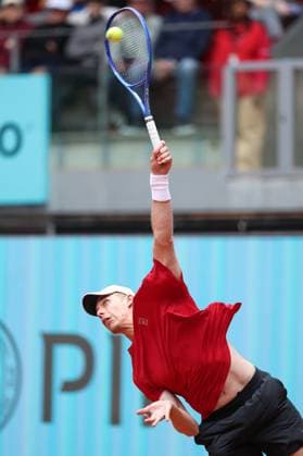 April 29, 2025, Madrid, Madrid, Spain: Denis Shapovalov of Canada in action against Alex de Minaur of Australia during the Mutua Madrid Open 2025, ATP, Tennis Herren Masters 1000 and WTA, Tennis Damen 1000 tennis tournament, celebrated at Caja Magica on April 29, 2025 in Madrid, Spain. Madrid Spain - ZUMAa181 20250429_zaa_a181_051 Copyright: xIrinaxR.xHipolitox