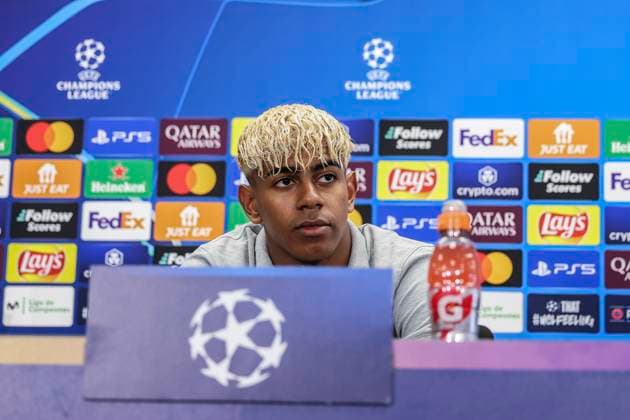 Sport Themen der Woche KW18 Sport Bilder des Tages April 29, 2025, Sant Joan Despi, Barcelona, SPAIN: Lamine Yamal of FC Barcelona, Barca attends his press conference, PK, Pressekonferenz during the training day of FC Barcelona ahead the UEFA Champions League, football match against FC Internazionale Milano at Ciudad Esportiva Joan Gamper on April 29, 2025 in Sant Joan Despi, Barcelona, Spain. Sant Joan Despi SPAIN - ZUMAa181 20250429_zaa_a181_061 Copyright: xJavierxBorregox