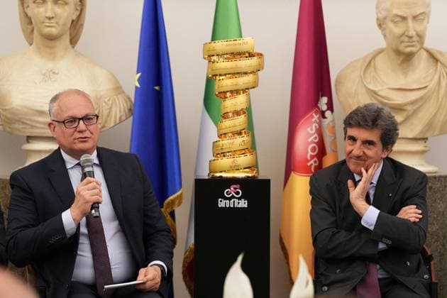 Roberto Gualtieri Urbano Cairo during the Presentation of the Grand Arrival of Giro d Italia 108 in Rome, Italy - Tuesday April 29, 2025 - cycling ( Photo by Alfredo Falcone LaPresse )  Copyright: xAlfredoxFalcone LaPressex