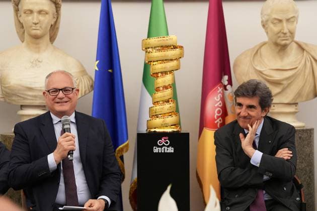 Roberto Gualtieri Urbano Cairo during the Presentation of the Grand Arrival of Giro d Italia 108 in Rome, Italy - Tuesday April 29, 2025 - cycling ( Photo by Alfredo Falcone LaPresse )  Copyright: xAlfredoxFalcone LaPressex