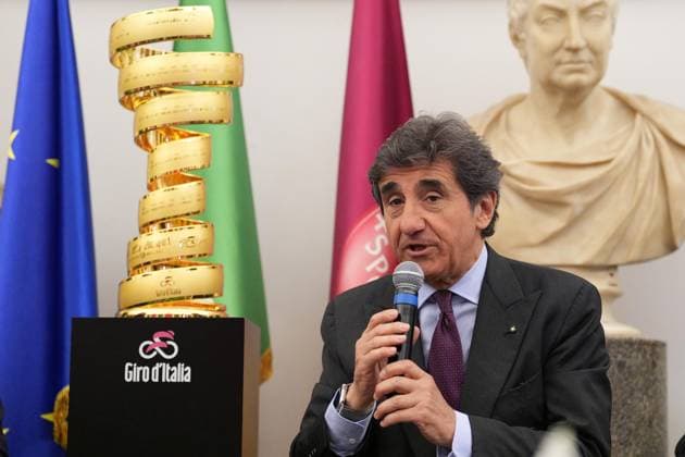 Urbano Cairo during the Presentation of the Grand Arrival of Giro d Italia 108 in Rome, Italy - Tuesday April 29, 2025 - cycling ( Photo by Alfredo Falcone LaPresse )  Copyright: xAlfredoxFalcone LaPressex