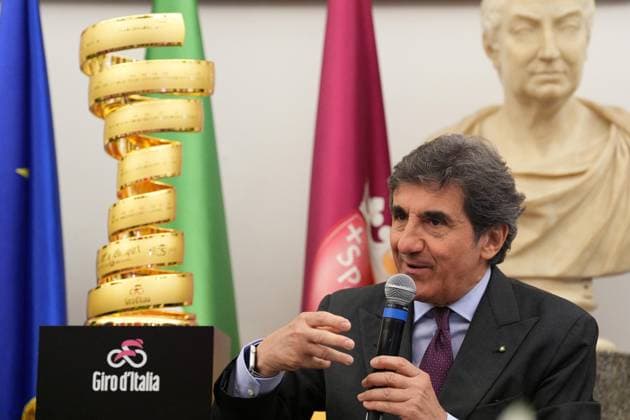 Urbano Cairo during the Presentation of the Grand Arrival of Giro d Italia 108 in Rome, Italy - Tuesday April 29, 2025 - cycling ( Photo by Alfredo Falcone LaPresse )  Copyright: xAlfredoxFalcone LaPressex
