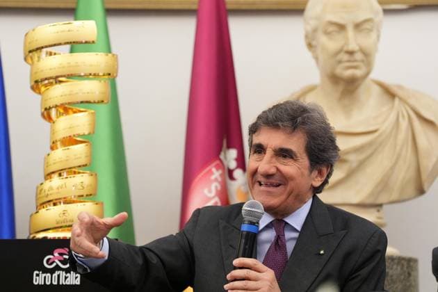 Urbano Cairo during the Presentation of the Grand Arrival of Giro d Italia 108 in Rome, Italy - Tuesday April 29, 2025 - cycling ( Photo by Alfredo Falcone LaPresse )  Copyright: xAlfredoxFalcone LaPressex
