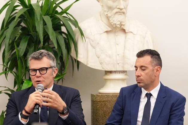 Paolo Bellino Vincenzo Nibali during the Presentation of the Grand Arrival of Giro d Italia 108 in Rome, Italy - Tuesday April 29, 2025 - cycling ( Photo by Alfredo Falcone LaPresse )  Copyright: xAlfredoxFalcone LaPressex