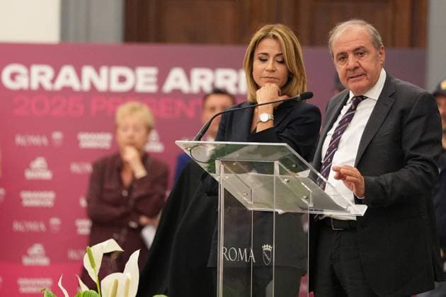 Cristina Fantoni Mauro Vegni during the Presentation of the Grand Arrival of Giro d Italia 108 in Rome, Italy - Tuesday April 29, 2025 - cycling ( Photo by Alfredo Falcone LaPresse )  Copyright: xAlfredoxFalcone LaPressex
