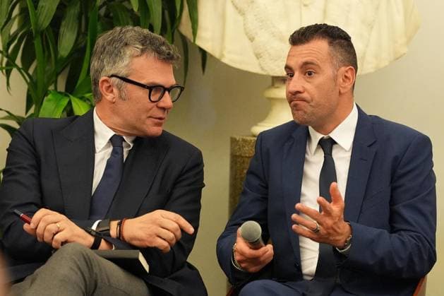 Paolo Bellino Vincenzo Nibali during the Presentation of the Grand Arrival of Giro d Italia 108 in Rome, Italy - Tuesday April 29, 2025 - cycling ( Photo by Alfredo Falcone LaPresse )  Copyright: xAlfredoxFalcone LaPressex