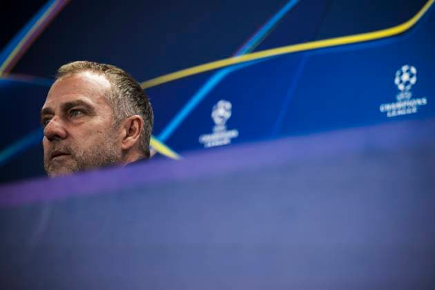 FC Barcelona, Barca press conference, PK, Pressekonferenz Hansi Flick, head coach of FC Barcelona, looks on during the press conference of FC Barcelona on the eve of the UEFA Champions League 2024 25 semi-final first leg football match against FC Internazionale. Sant Joan Despi Spain Copyright: xNicolòxCampox