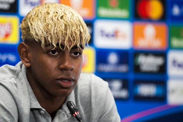 FC Barcelona, Barca press conference, PK, Pressekonferenz Lamine Yamal of FC Barcelona looks on during the press conference of FC Barcelona on the eve of the UEFA Champions League 2024 25 semi-final first leg football match against FC Internazionale. Sant Joan Despi Spain Copyright: xNicolòxCampox