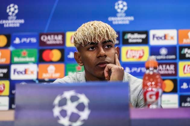 April 29, 2025, Sant Joan Despi, Barcelona, SPAIN: Lamine Yamal of FC Barcelona, Barca attends his press conference, PK, Pressekonferenz during the training day of FC Barcelona ahead the UEFA Champions League, football match against FC Internazionale Milano at Ciudad Esportiva Joan Gamper on April 29, 2025 in Sant Joan Despi, Barcelona, Spain. Sant Joan Despi SPAIN - ZUMAa181 20250429_zaa_a181_063 Copyright: xJavierxBorregox