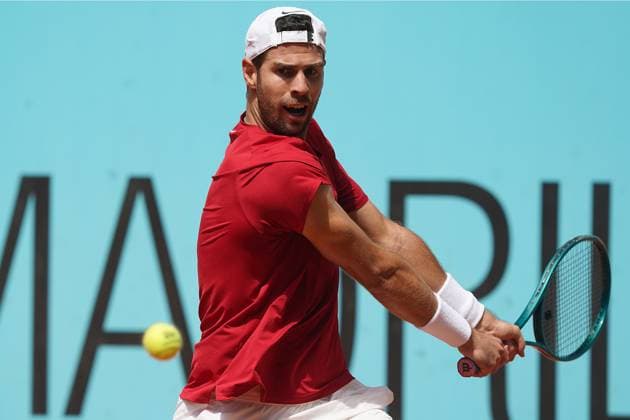 MADRID OPEN TENNIS 2025. ATP, Tennis Herren DE KHACHANOV (ARM) v PAUL (USA). Karen Khachanov, Armenia, during Madrid Open Tennis 2025 match. April 29, 2025.(ALTERPHOTOS Acero) MadridSpain  Copyright: xAcerox