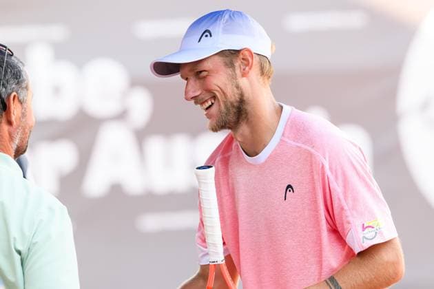 TENNIS - ATP, Tennis Herren DANUBE Upper Austria Open MAUTHAUSEN,AUSTRIA,29.APR.25 - TENNIS - ATP Challenger Tour, DANUBE Upper Austria Open. Image shows the rejoicing of Neil Oberleitner (AUT).  GEPAxpictures xChristianxMoser
