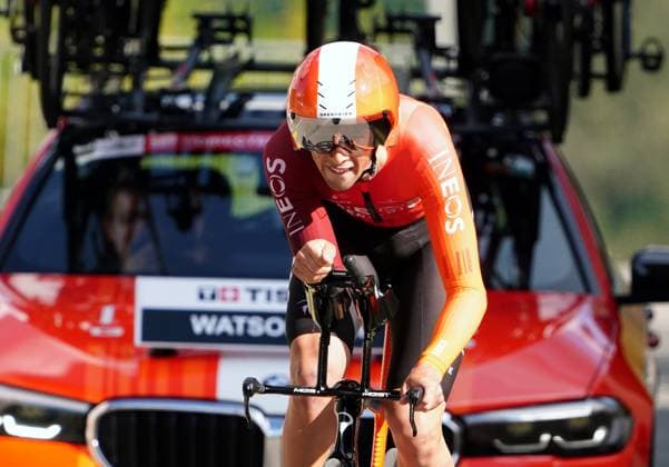 29 04 2025 Switzerland Tour de Romandie Prologue Saint Imier Saint Imier Picture of the winner Samuel Watson GBR Team Ineos