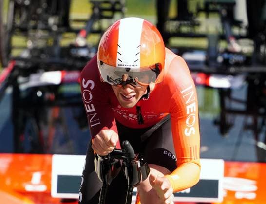 29 04 2025 Switzerland Tour de Romandie Prologue Saint Imier Saint Imier Picture of the winner Samuel Watson GBR Team Ineos