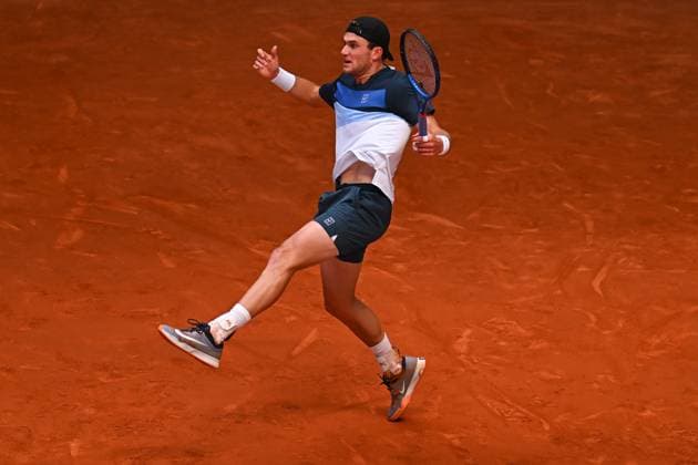 Mutua Madrid Open - Men s Third Round Jack Draper (GBR) during his third round match at the Mutua Madrid Open in Madrid , Spain, on April, 29, 2025. Photo by Corinne Dubreuil ABACAPRESS.COM Madrid Spain  Copyright: xDubreuilxCorinne ABACAx
