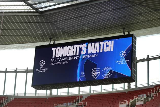 April 29, 2025, London, United Kingdom: Jumbotron of the UEFA 2024 25 Semi-Final first leg game between ARSENAL and PARIS SAINT GERMAIN at the Emirates Stadium in London, England London United Kingdom - ZUMAc179 20250429_zep_c179_008 Copyright: xMickaelxChavetx