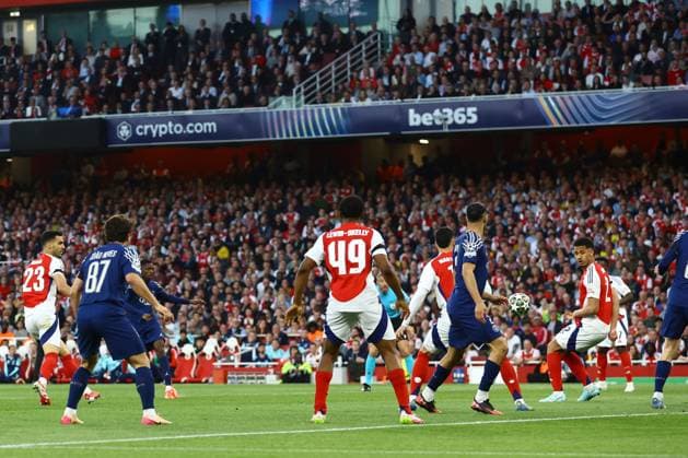 Ousmane Dembà là of PSG scores the opening goal Arsenal v Paris Saint-Germain, UEFA Champions League, Semi Final, First Leg, Football, Emirates Stadium, London, UK - 29 Apr 2025 EDITORIAL USE ONLY No use with unauthorised audio, video, data, fixture lists, club league logos or live services. Online in-match use limited to 120 images, no video emulation. No use in betting, games or single club league player publications. Copyright: xKieranxMcManus Shutterstockx 15275544aj