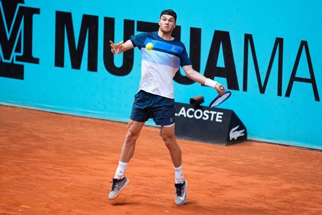 April 29, 2025, Madrid, Madrid, spain: Jack Draper of Great Britain plays against Matteo Berrittini of Italy during the Mutua Madrid Open 2025, ATP, Tennis Herren Masters 1000 and WTA, Tennis Damen 1000, tennis tournament celebrated at Caja Magica on April 29, 2025 in Madrid, Spain. Madrid spain - ZUMAa181 20250429_zaa_a181_355 Copyright: xDennisxAgyemanx