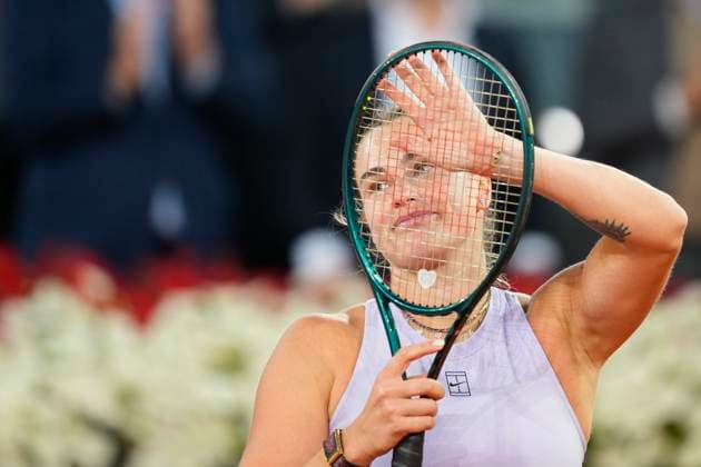 Mutua Madrid Open - Day Eight Aryna Sabalenka celebrates the victory after the match between Aryna Sabalenka of Belarusia and Peyton Stearns of the United States during Women s Singles Round of 16 match on Day Eight of the Mutua Madrid Open 2025, ATP, Tennis Herren Masters 1000 and WTA, Tennis Damen 1000, tournament celebrates at La Caja Magica on April 29, 2025 in Madrid, Spain. Madrid Spain  Copyright: xJosexBretonx originalFilename:bretonhernandez-mutuamad250429_npBOx.jpg