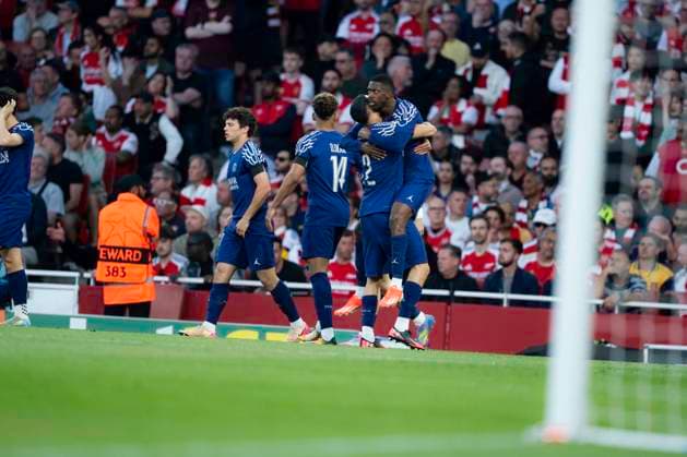 Arsenal FC v Paris Saint-Germain - UEFA Champions League Semi-final First Leg Ousmane DembÃ lÃ celebrates after scoring during the UEFA Champions League semi-final first leg match between Arsenal and Paris Saint-Germain at Emirates Stadium in London, England, on April 29, 2025. Copyright: xTaiseixIwamotox