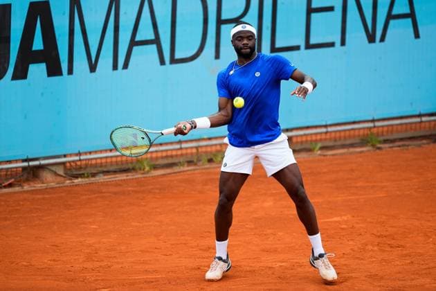 April 29, 2025, Madrid, Madrid, spain: Frances Tiafoe of the USA plays against Alexandre Muller of France during the Mutua Madrid Open 2025, ATP, Tennis Herren Masters 1000 and WTA, Tennis Damen 1000, tennis tournament celebrated at Caja Magica on April 29, 2025 in Madrid, Spain. Madrid spain - ZUMAOpen 20250429_zaa_a181_232 Copyright: xDennisxAgyemanx