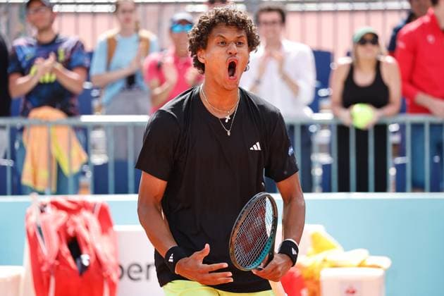 Gabriel Diallo (CAN), APRIL 29, 2025 - Tennis : Gabriel Diallo celebrate after winning singles round of 32 match against Cameron Norrie on the ATP, Tennis Herren tour Masters 1000 tournaments Mutua Madrid Open tennis tournament at the Caja Magica in Madrid, Spain. Noxthirdxpartyxsales  (289068909)