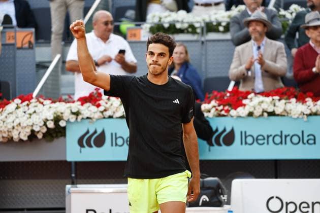 Francisco Ferundolo (ARG), APRIL 29, 2025 - Tennis : Francisco Ferundolo celebrae after winning singles round of 16 match against Alexander Zverev on the ATP, Tennis Herren tour Masters 1000 tournaments Mutua Madrid Open tennis tournament at the Caja Magica in Madrid, Spain. Noxthirdxpartyxsales  (289069293)