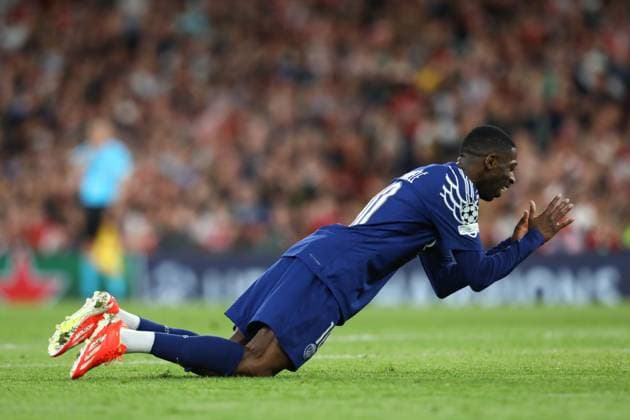 April 29, 2025, London, United Kingdom: OUSMANE DEMBELE of PSG looks dejected to missing a scoring opportunity in the UEFA 2024 25 Semi-Final first leg game between ARSENAL and PARIS SAINT GERMAIN at the Emirates Stadium in London, England London United Kingdom - ZUMAc179 20250429_zep_c179_134 Copyright: xMickaelxChavetx