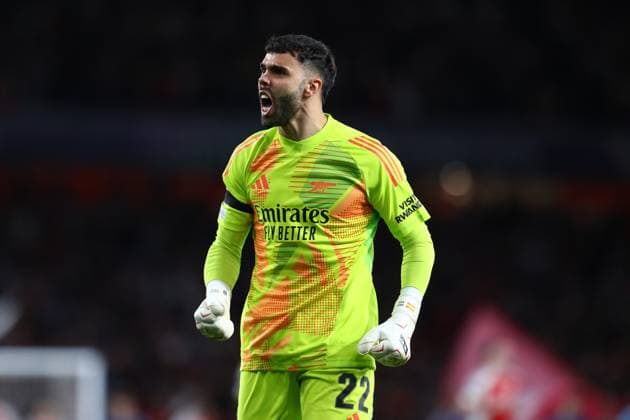 April 29, 2025, London, United Kingdom: DAVID RAYA of ARSENAL celebrates what he thinks is his team s equalizer but the VAR review will invalidate the goal in the UEFA 2024 25 Semi-Final first leg game between ARSENAL and PARIS SAINT GERMAIN at the Emirates Stadium in London, England London United Kingdom - ZUMAc179 20250429_zep_c179_116 Copyright: xMickaelxChavetx
