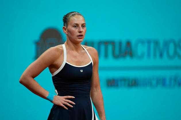 April 29, 2025, Madrid, Madrid, Spain: Marta Kostiuk of Ukraine reacts against Anastasiya Potapova of Russia during the Mutua Madrid Open 2025, ATP, Tennis Herren Masters 1000 and WTA, Tennis Damen 1000 tennis tournament, celebrated at Caja Magica on April 29, 2025 in Madrid, Spain. Madrid Spain - ZUMAa181 20250429_zaa_a181_604 Copyright: xOscarxJ.xBarrosox