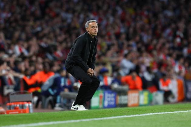 April 29, 2025, London, United Kingdom: Head coach LUIS ENRIQUE of PSG reacts in the UEFA 2024 25 Semi-Final first leg game between ARSENAL and PARIS SAINT GERMAIN at the Emirates Stadium in London, England London United Kingdom - ZUMAc179 20250429_zep_c179_144 Copyright: xMickaelxChavetx