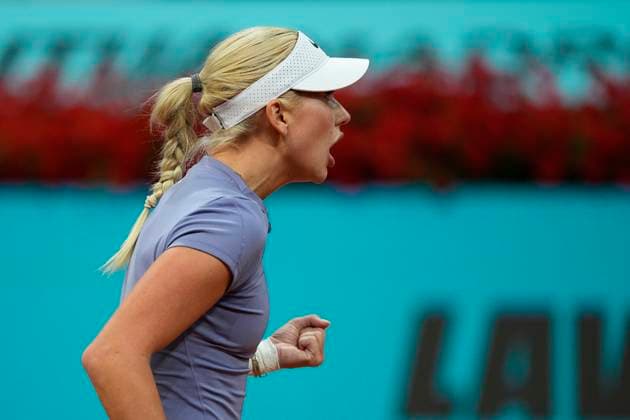 April 29, 2025, Madrid, Madrid, Spain: Anastasiya Potapova of Russia reacts against Marta Kostiuk of Ukraine during the Mutua Madrid Open 2025, ATP, Tennis Herren Masters 1000 and WTA, Tennis Damen 1000 tennis tournament, celebrated at Caja Magica on April 29, 2025 in Madrid, Spain. Madrid Spain - ZUMAa181 20250429_zaa_a181_516 Copyright: xOscarxJ.xBarrosox