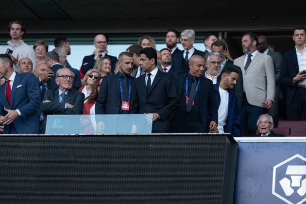 Stands at UEFA Champions League - Arsenal v Paris Saint-Germain LONDON, ENGLAND - APRIL 29: Nasser Al-Khelaifi President of Paris Sait-Germain in the stand prior the UEFA Champions League 2024 25 Semi Final first Leg match between Arsenal and Paris Saint-Germain at Arsenal Emirate Stadium on April 29, 2025 in London, England. Photo by Lounis Tiar ABACAPRESS.COM London United Kingdom  Copyright: xLounisPhotography ABACAx