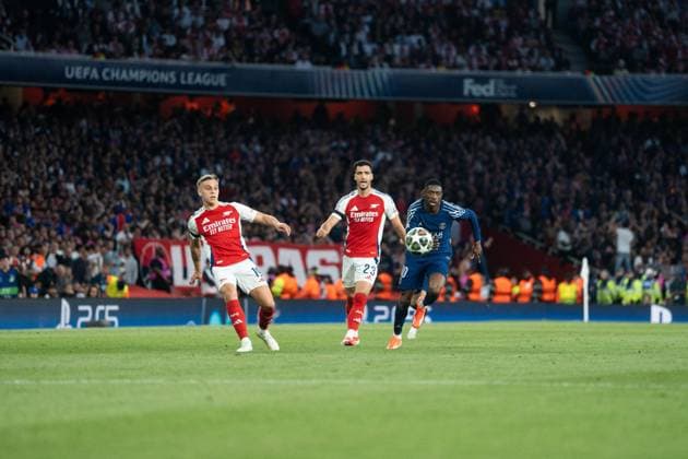 UEFA Champions League - Arsenal v Paris Saint-Germain Leandro Trossard, Mikel Merino and Ousmane Dembele during the UEFA Champions League 2024 25 Semi Final first Leg match between Arsenal and Paris Saint-Germain at Arsenal Emirate Stadium on April 29, 2025 in London, UK. Photo by Lounis Tiar ABACAPRESS.COM London United Kingdom  Copyright: xLounisPhotography ABACAx
