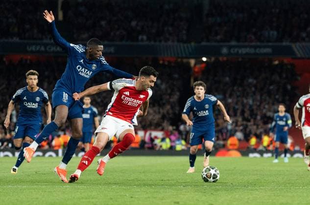 UEFA Champions League - Arsenal v Paris Saint-Germain Ousmane Dembele and Mikel Merino during the UEFA Champions League 2024 25 Semi Final first Leg match between Arsenal and Paris Saint-Germain at Arsenal Emirate Stadium on April 29, 2025 in London, UK. Photo by Lounis Tiar ABACAPRESS.COM London United Kingdom  Copyright: xLounisPhotography ABACAx